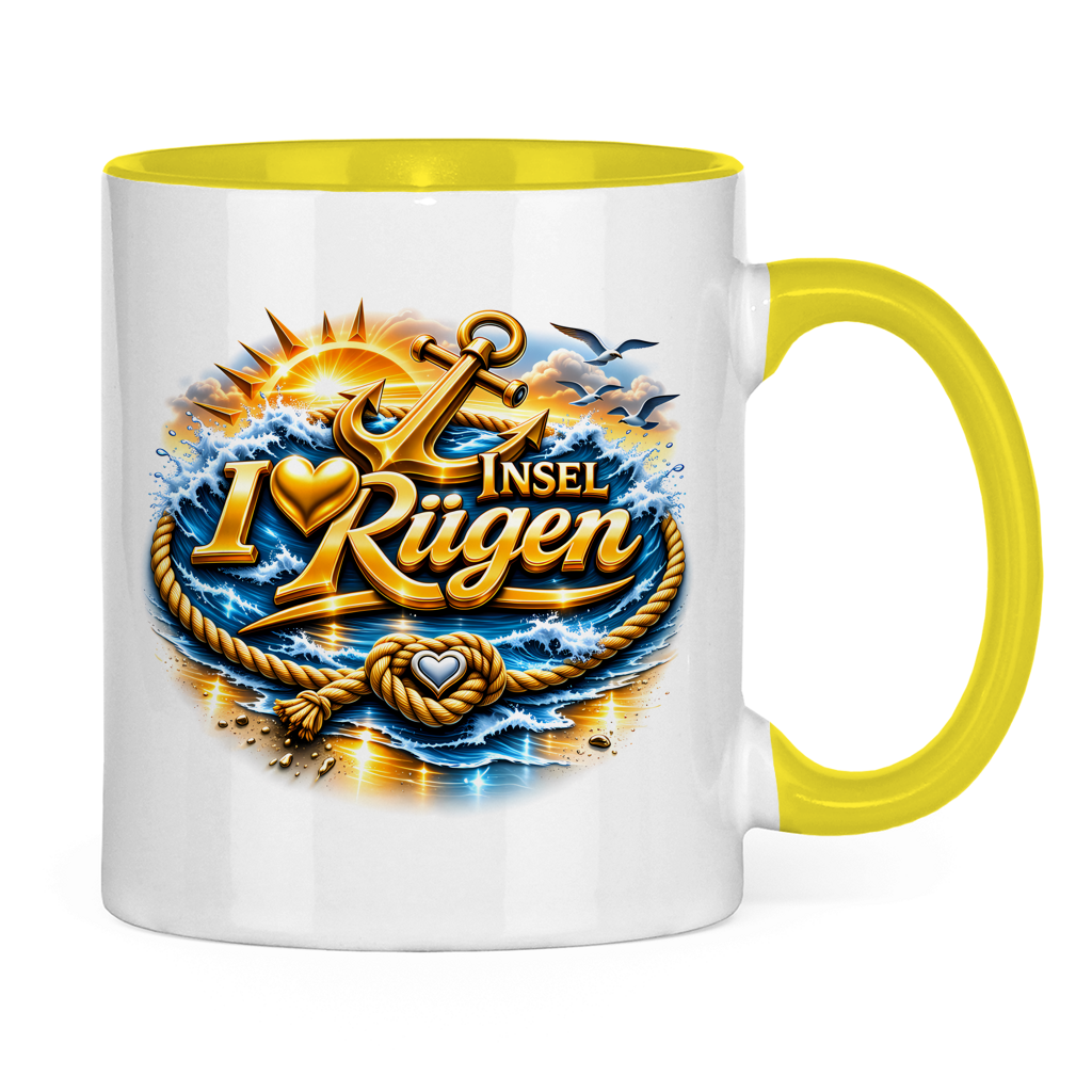 Keramik-Tasse zweifarbig  love Rügen #607 gold