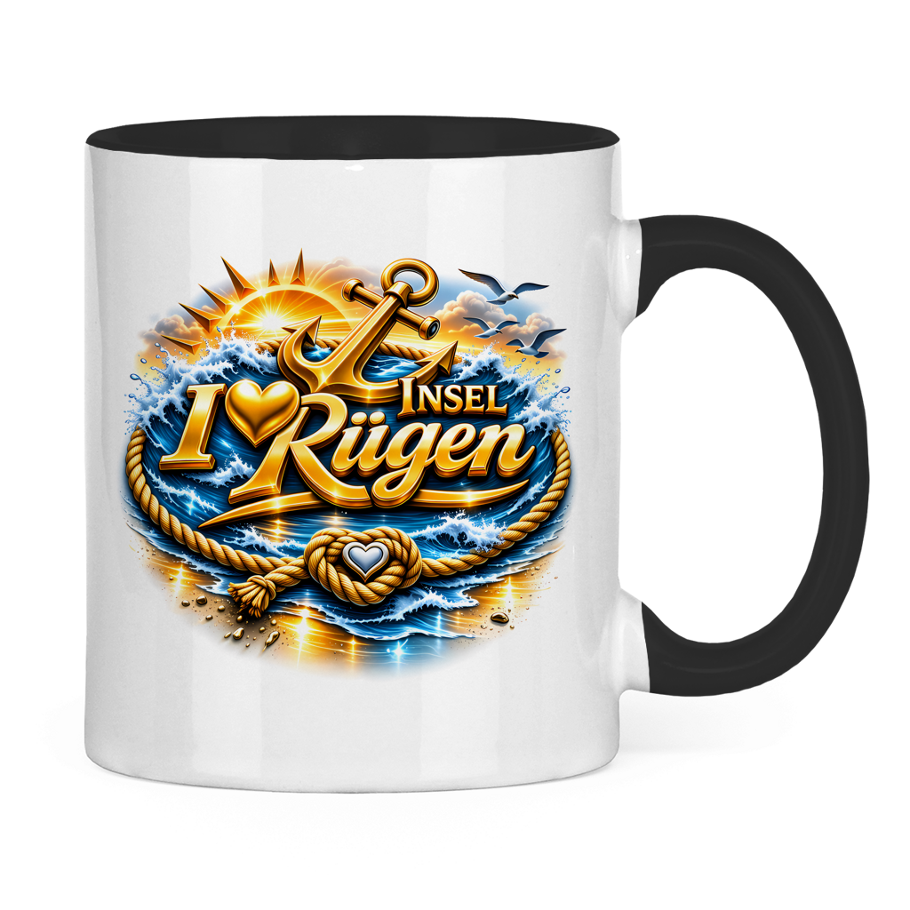 Keramik-Tasse zweifarbig  love Rügen #607 gold