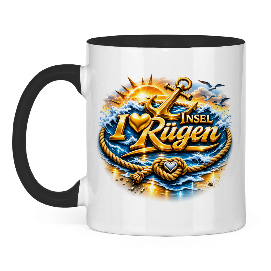 Keramik-Tasse zweifarbig  love Rügen #607 gold