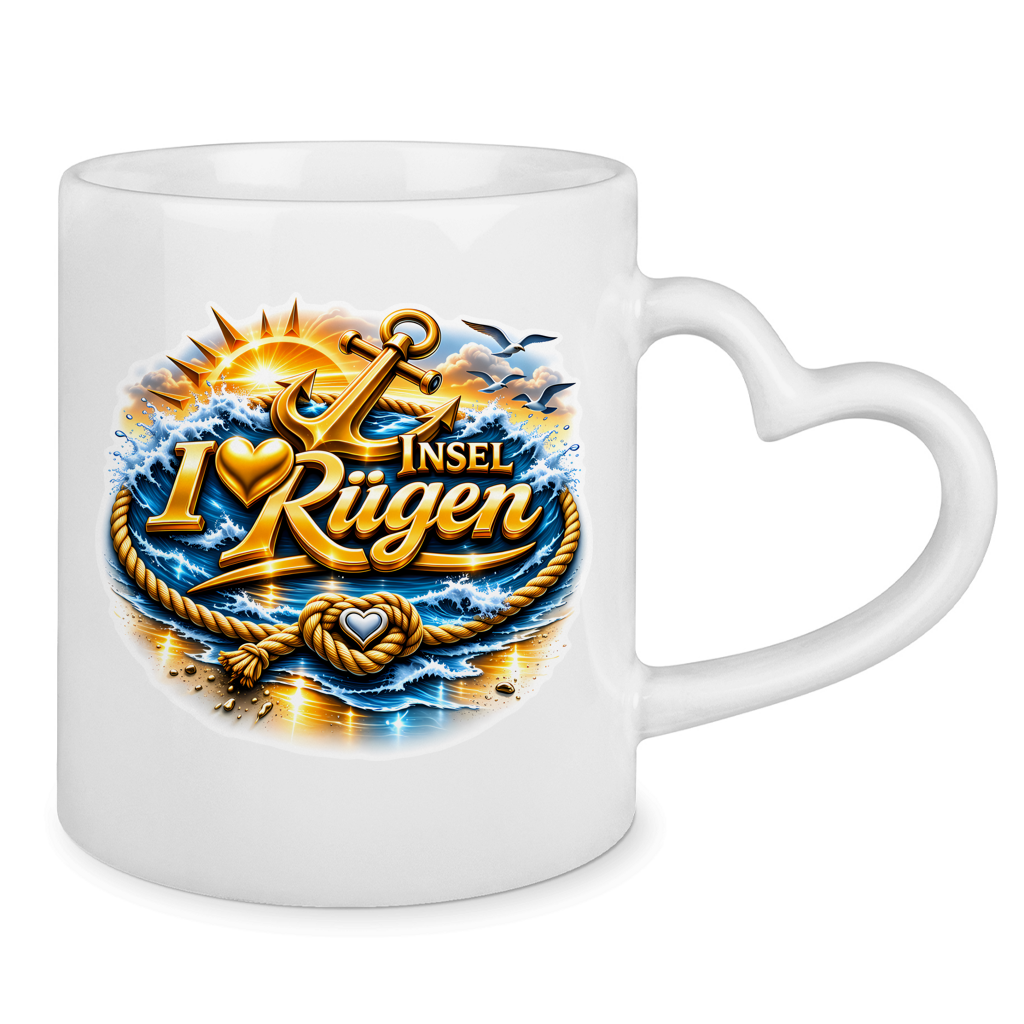 Keramik-Tasse mit Herzhenkel  love Rügen #607 gold