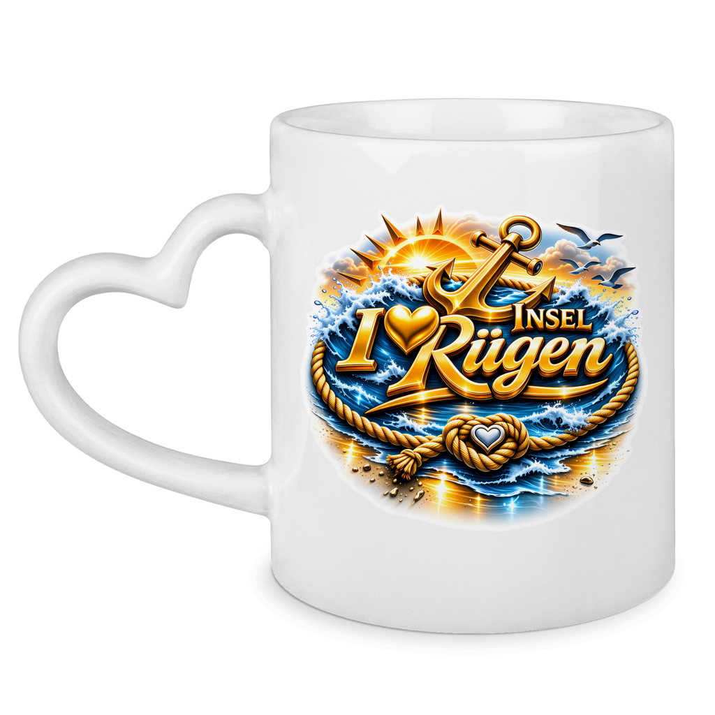 Keramik-Tasse mit Herzhenkel  love Rügen #607 gold