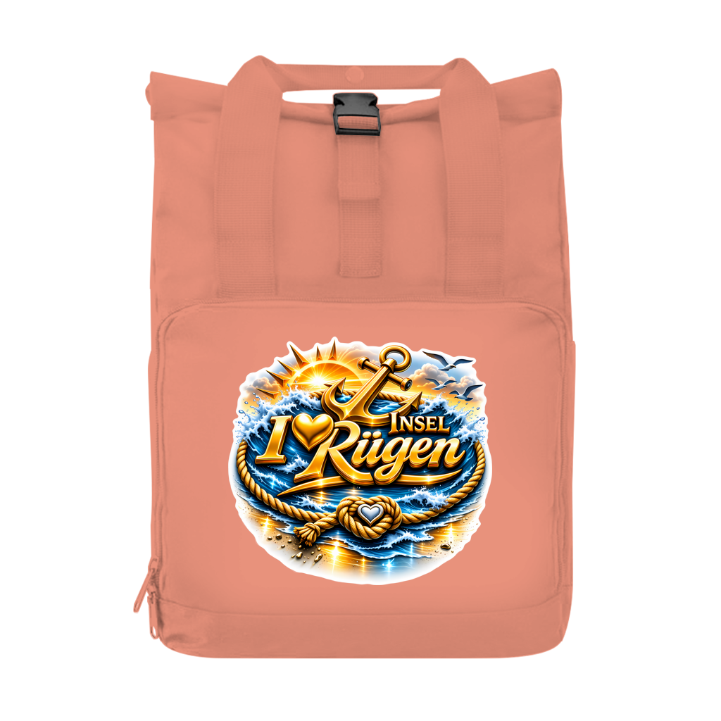 Rucksack mit Seitentasche  love Rügen #607 gold Gr. S