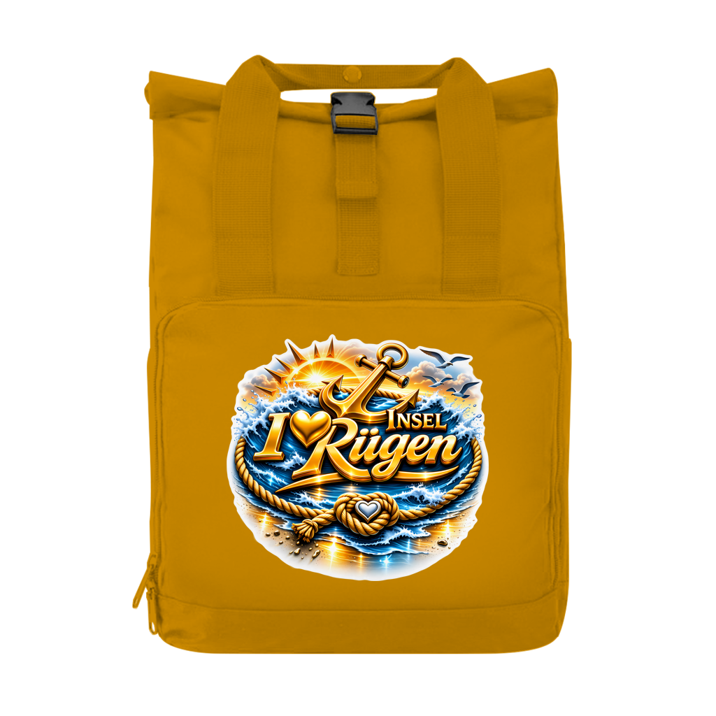 Rucksack mit Seitentasche  love Rügen #607 gold Gr. S