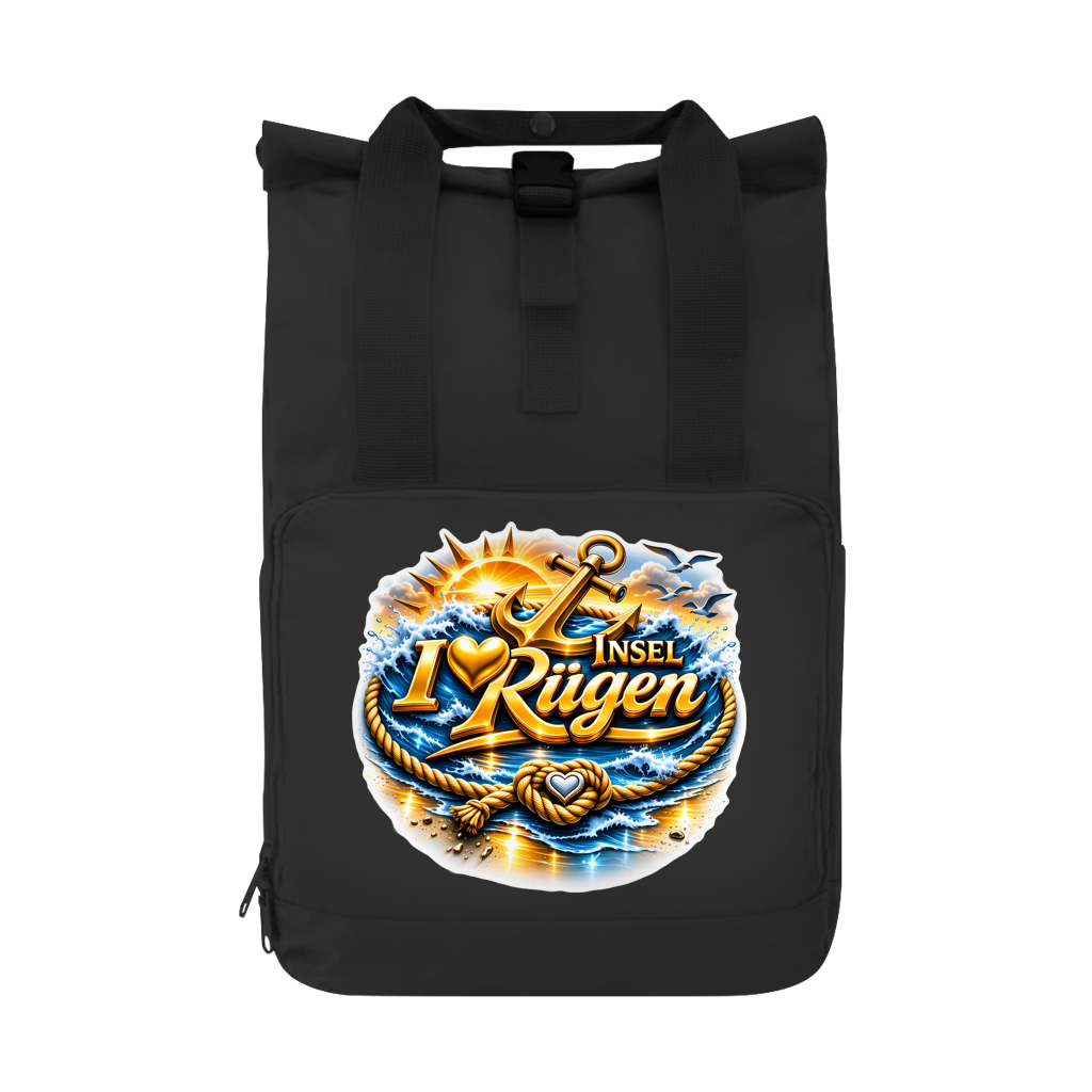 Rucksack mit Seitentasche   love Rügen #607 gold  Gr. L