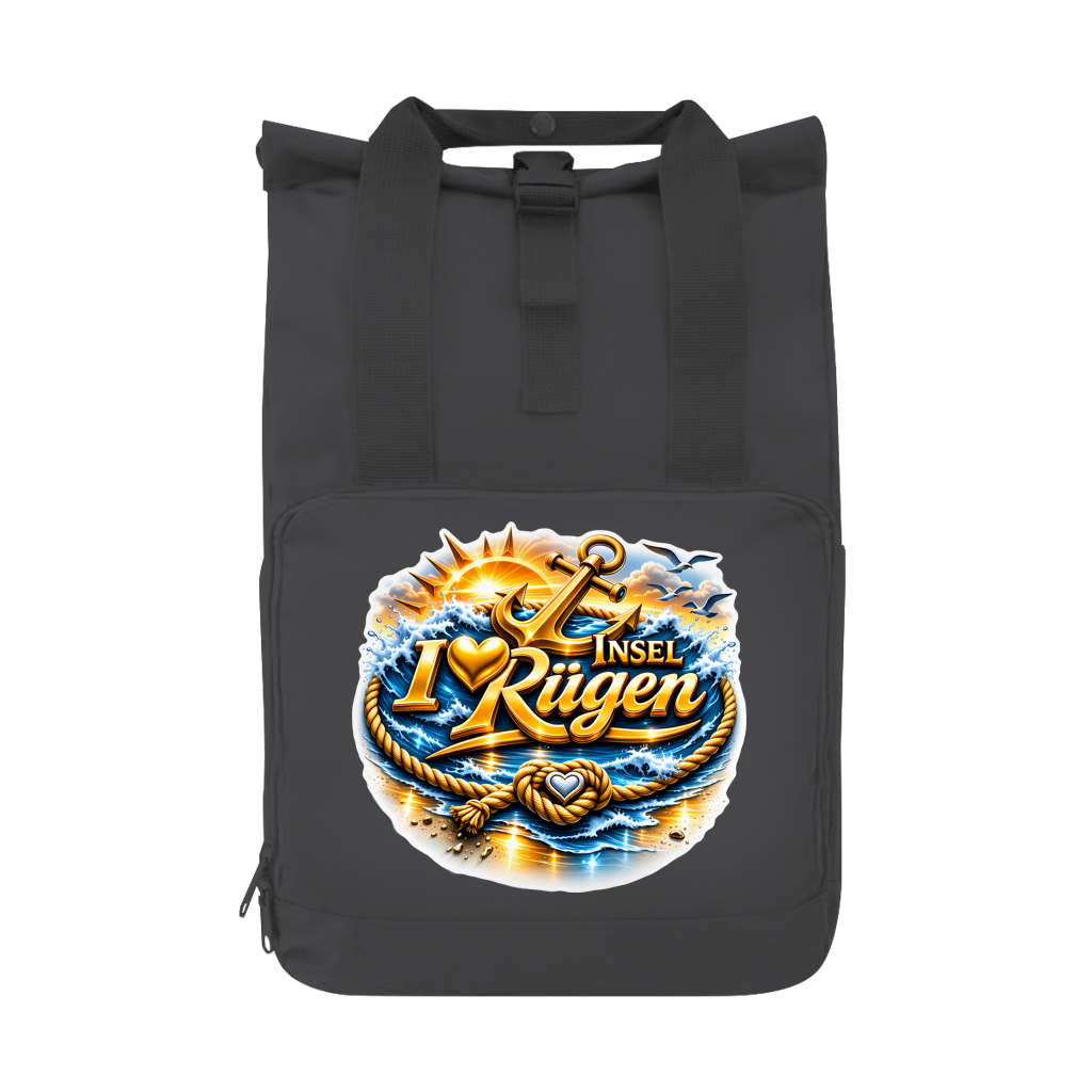 Rucksack mit Seitentasche   love Rügen #607 gold  Gr. L