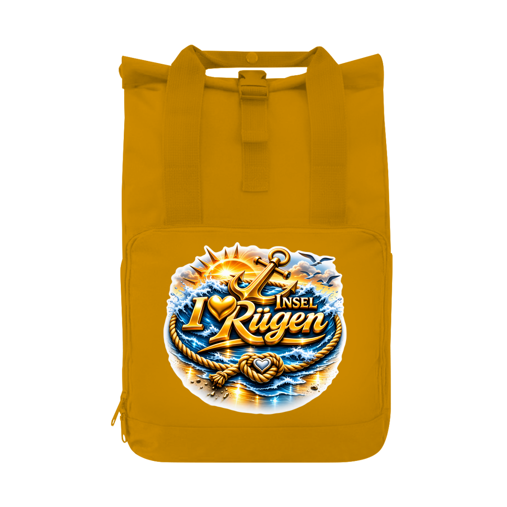 Rucksack mit Seitentasche   love Rügen #607 gold  Gr. L
