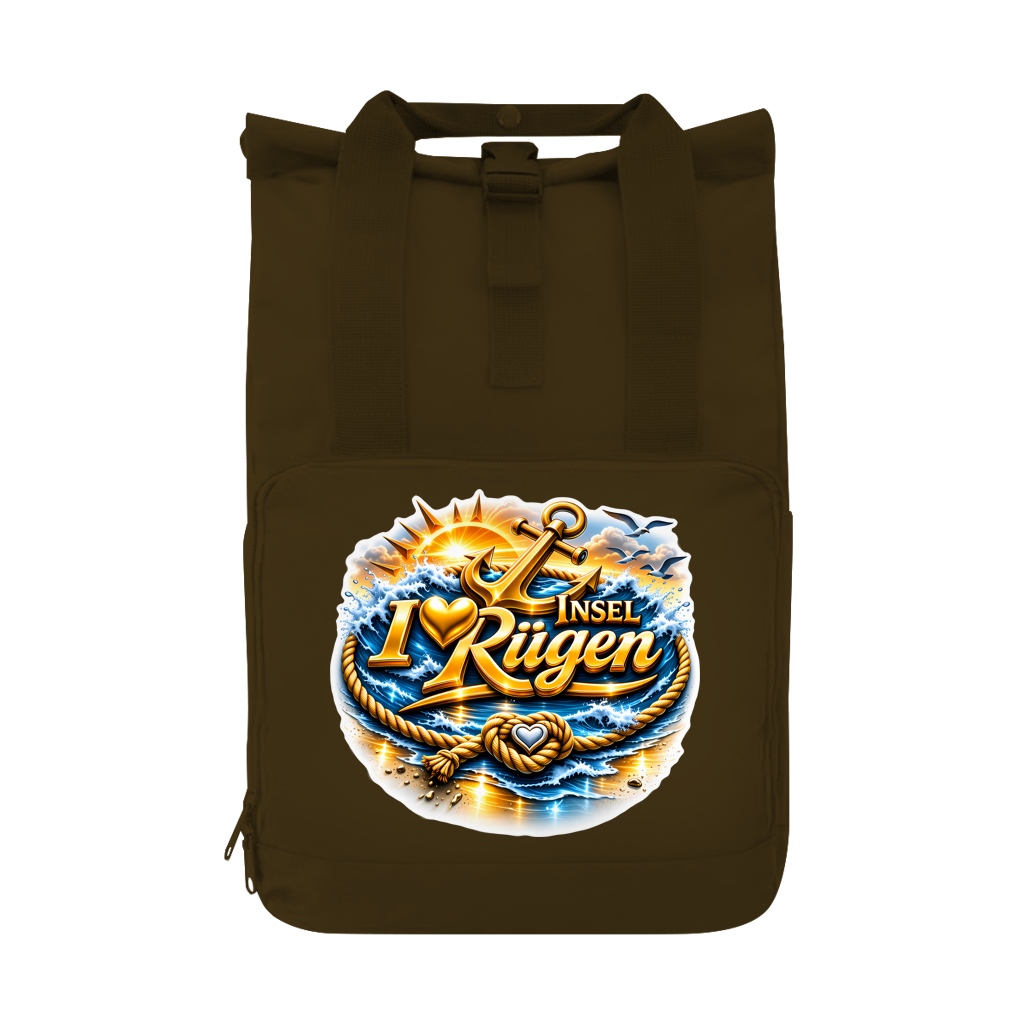 Rucksack mit Seitentasche   love Rügen #607 gold  Gr. L