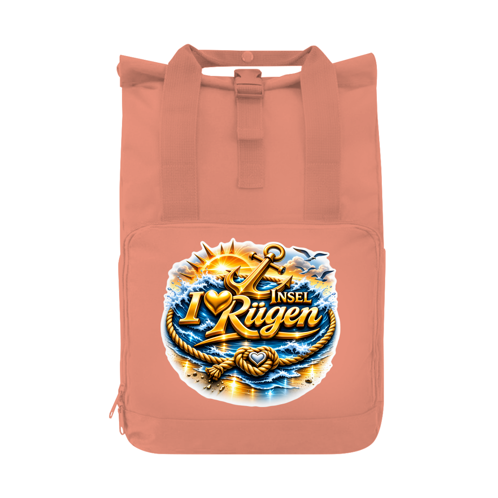 Rucksack mit Seitentasche   love Rügen #607 gold  Gr. L