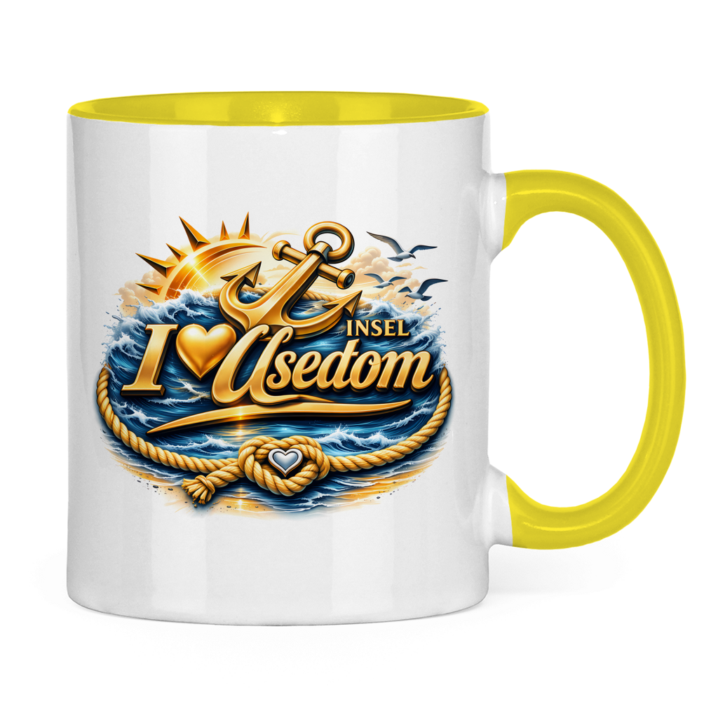 Keramik-Tasse zweifarbig   love Usedom #607 gold