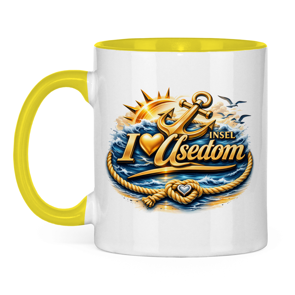 Keramik-Tasse zweifarbig   love Usedom #607 gold