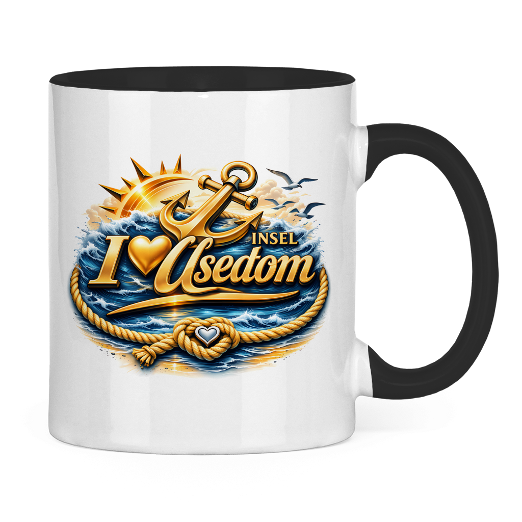 Keramik-Tasse zweifarbig   love Usedom #607 gold
