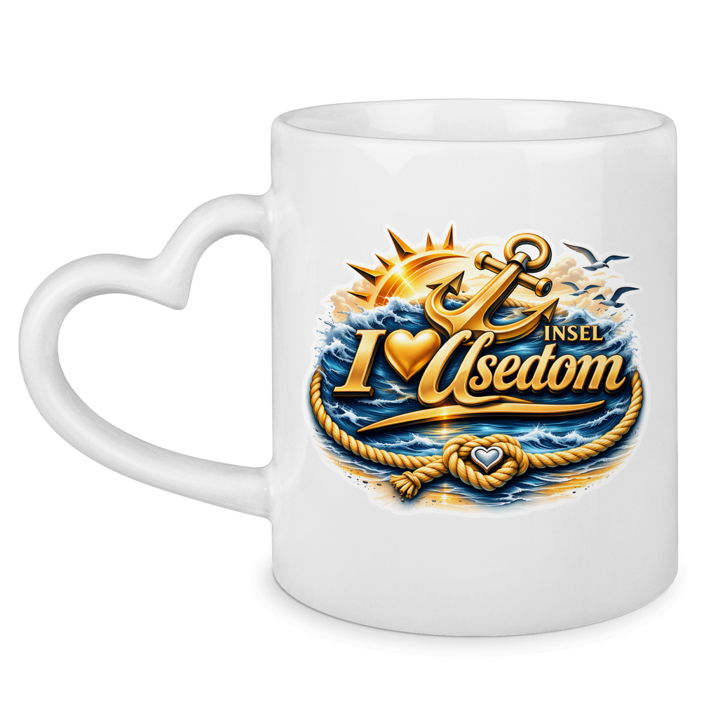 Keramik-Tasse mit Herzhenkel  love Usedom #607 gold