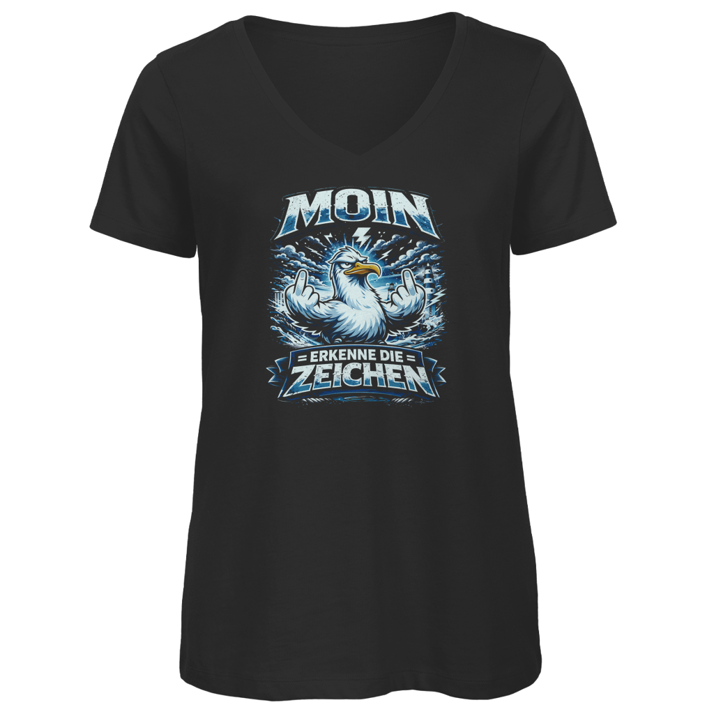 T-Shirt Damen V-Neck MOIN Erkenne die Zeichen #556