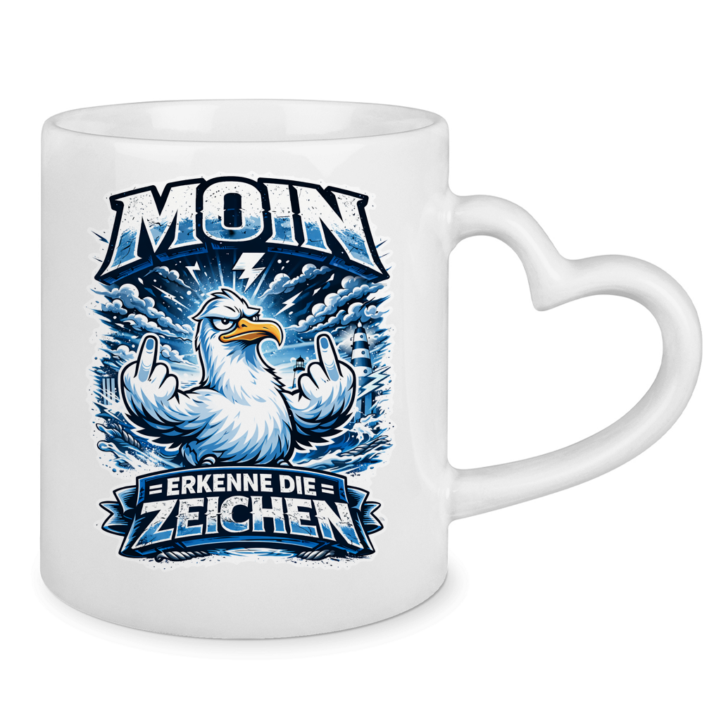 Keramik-Tasse mit Herzhenkel MOIN Erkenne die Zeichen #556