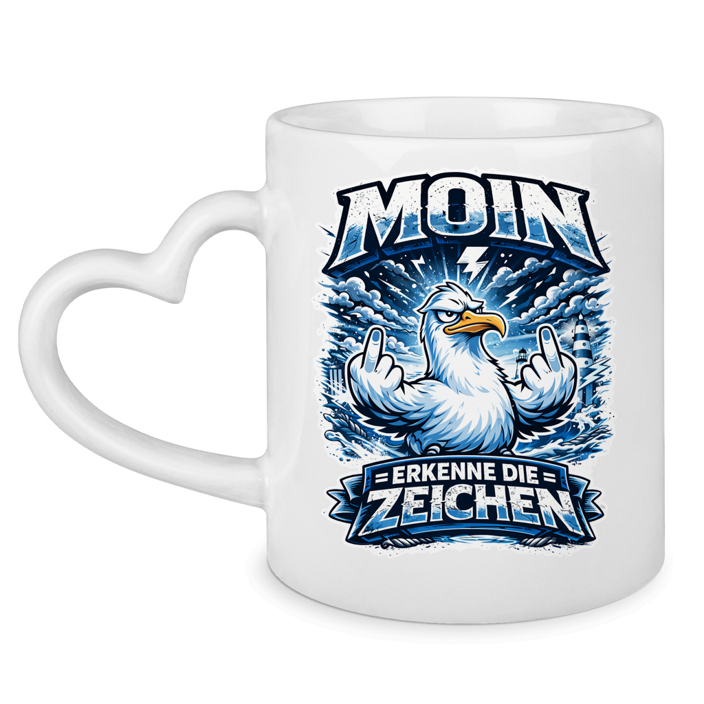 Keramik-Tasse mit Herzhenkel MOIN Erkenne die Zeichen #556