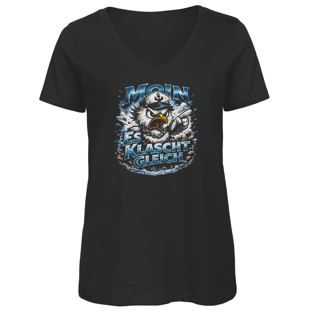 T-Shirt Damen V-Neck  Es klatscht gleich #564