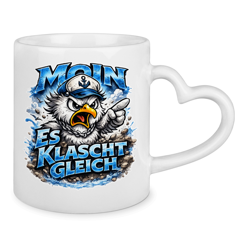 Keramik-Tasse mit Herzhenkel  Es klatscht gleich #564
