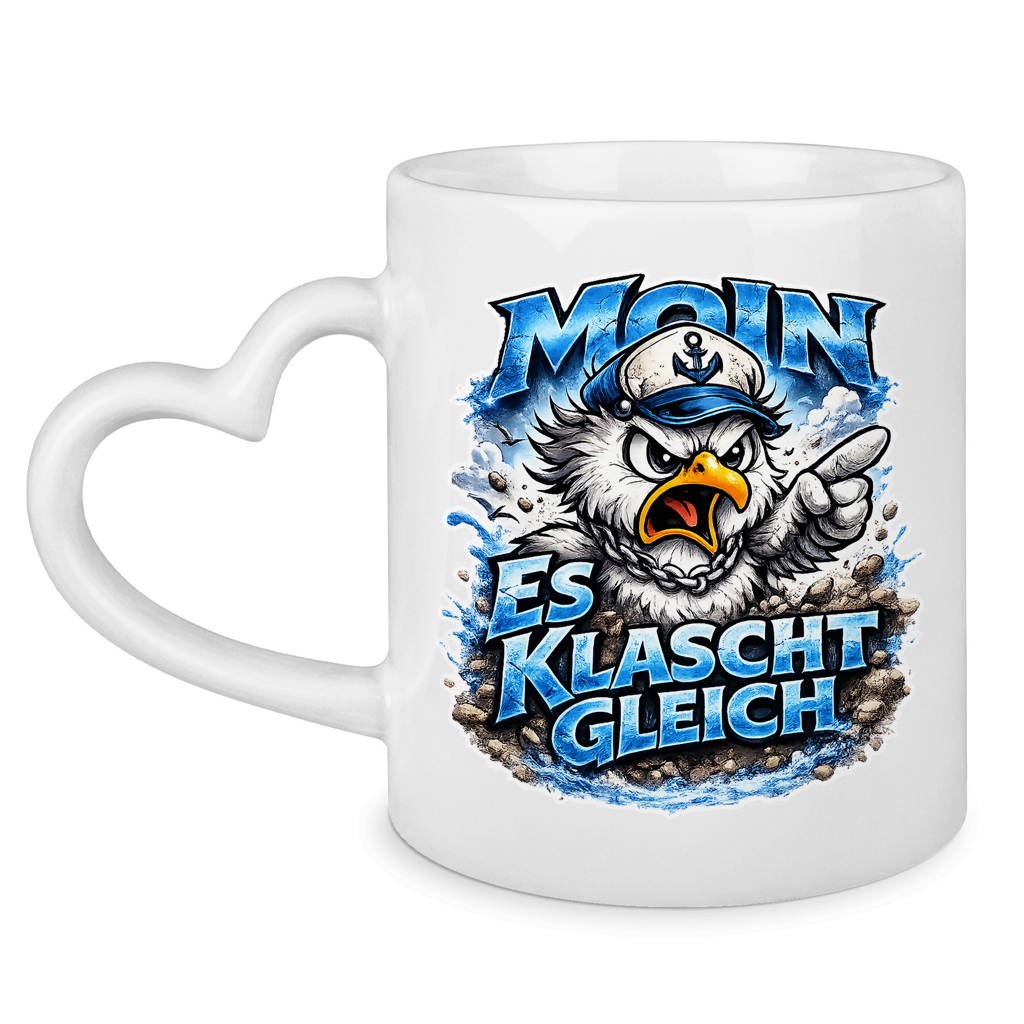 Keramik-Tasse mit Herzhenkel  Es klatscht gleich #564