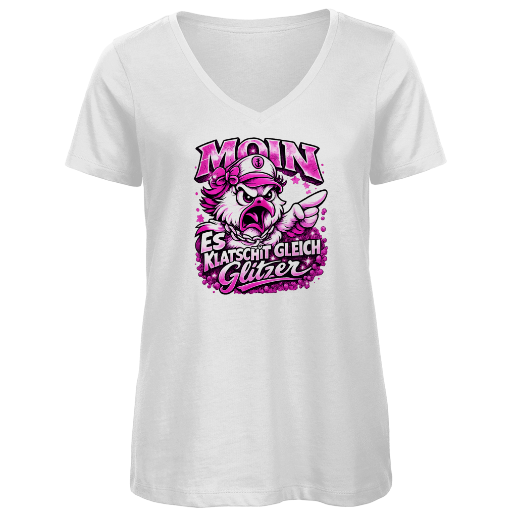 T-Shirt Damen V-Neck  Es klatscht gleich Glitzer #565