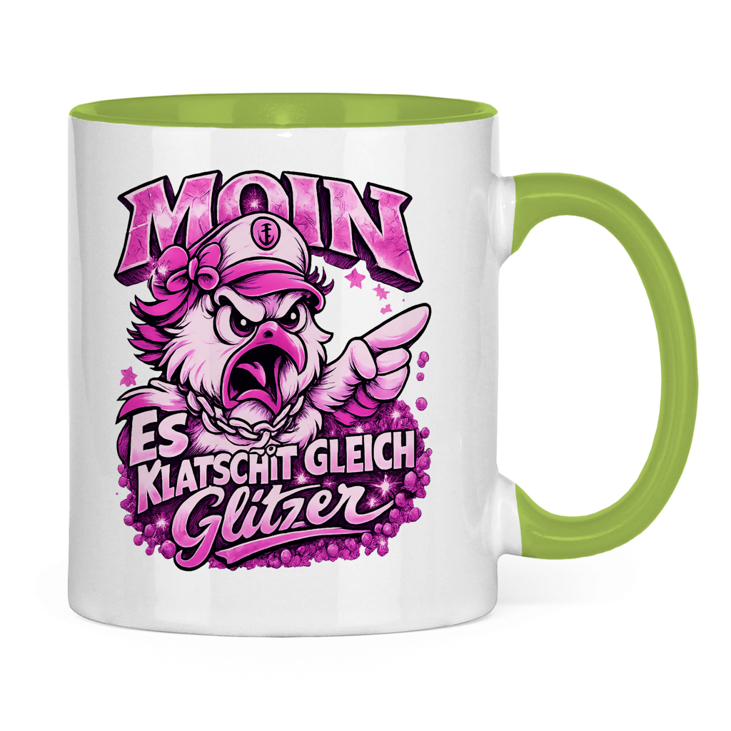 Keramik-Tasse zweifarbig  Es klatscht gleich Glitzer #565