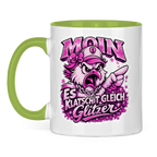 Keramik-Tasse zweifarbig  Es klatscht gleich Glitzer #565