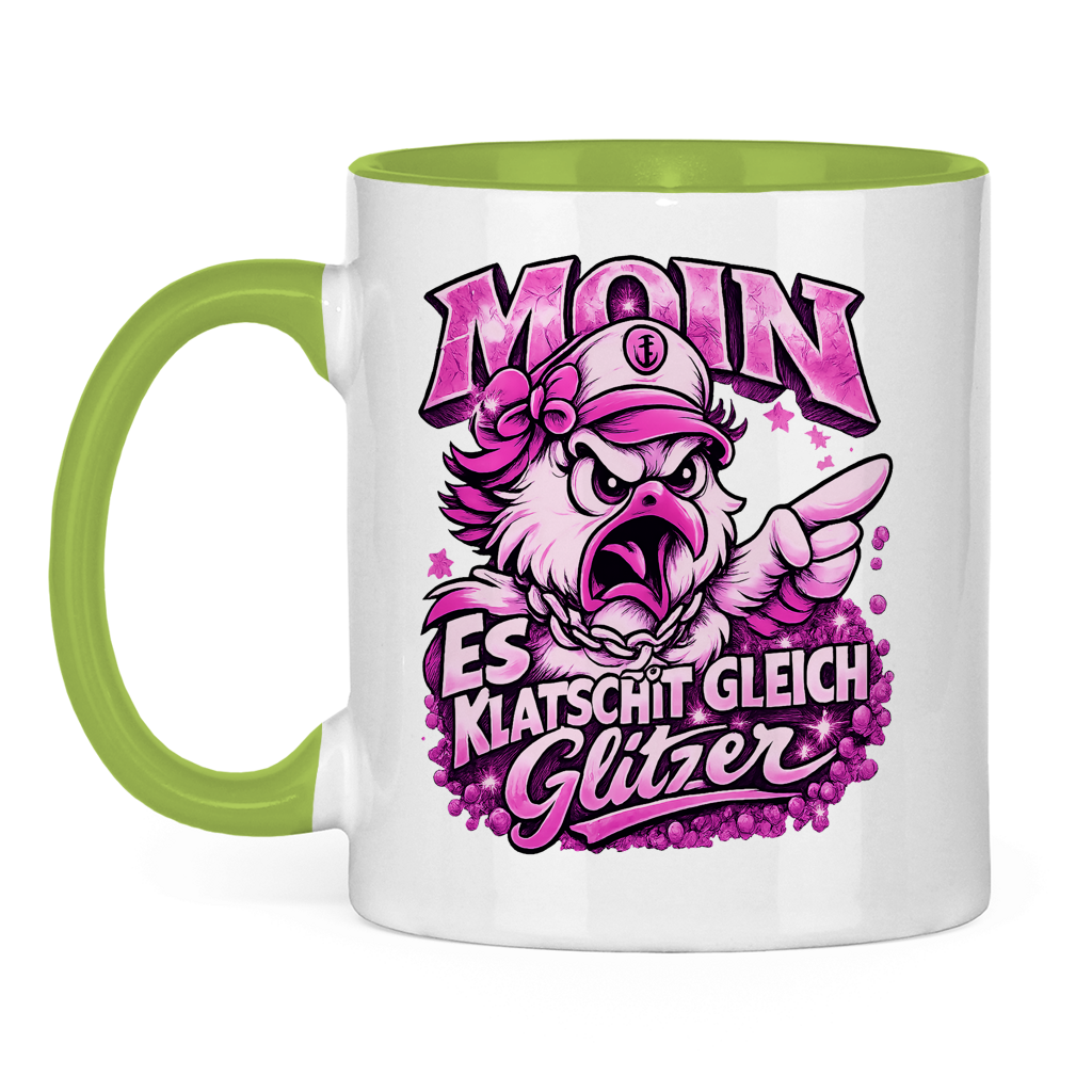 Keramik-Tasse zweifarbig  Es klatscht gleich Glitzer #565