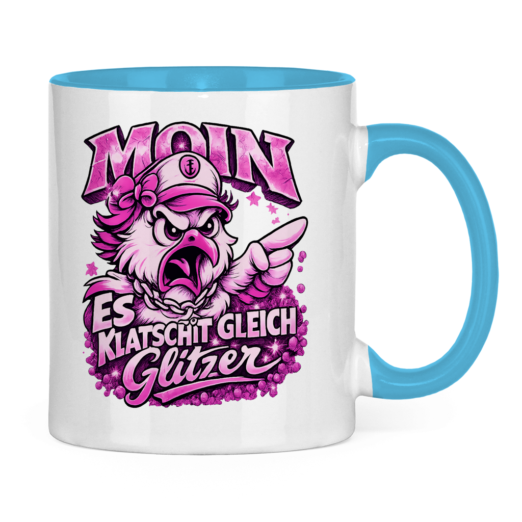 Keramik-Tasse zweifarbig  Es klatscht gleich Glitzer #565