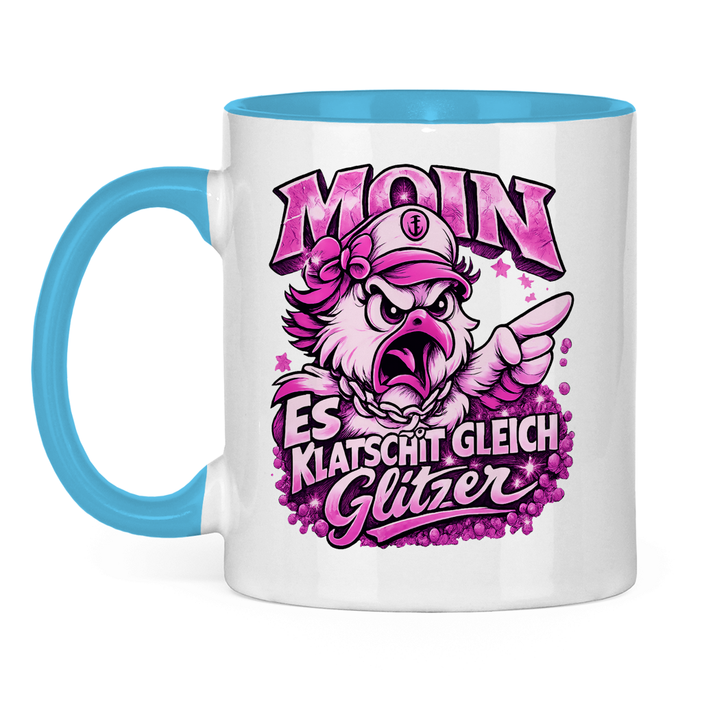 Keramik-Tasse zweifarbig  Es klatscht gleich Glitzer #565