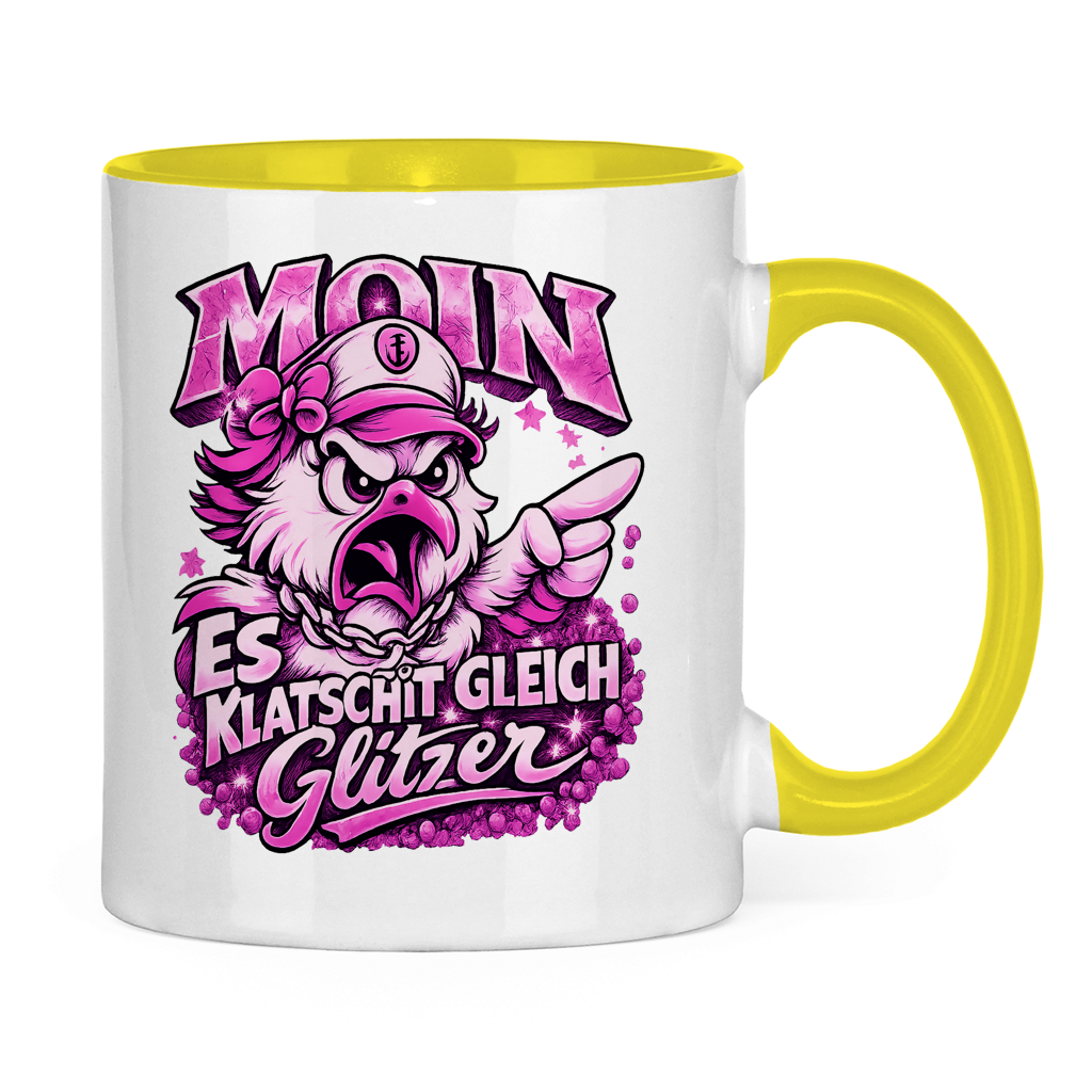 Keramik-Tasse zweifarbig  Es klatscht gleich Glitzer #565