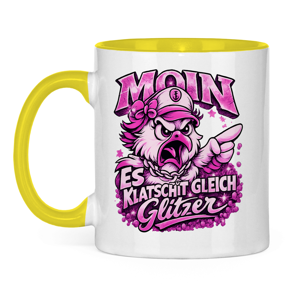 Keramik-Tasse zweifarbig  Es klatscht gleich Glitzer #565