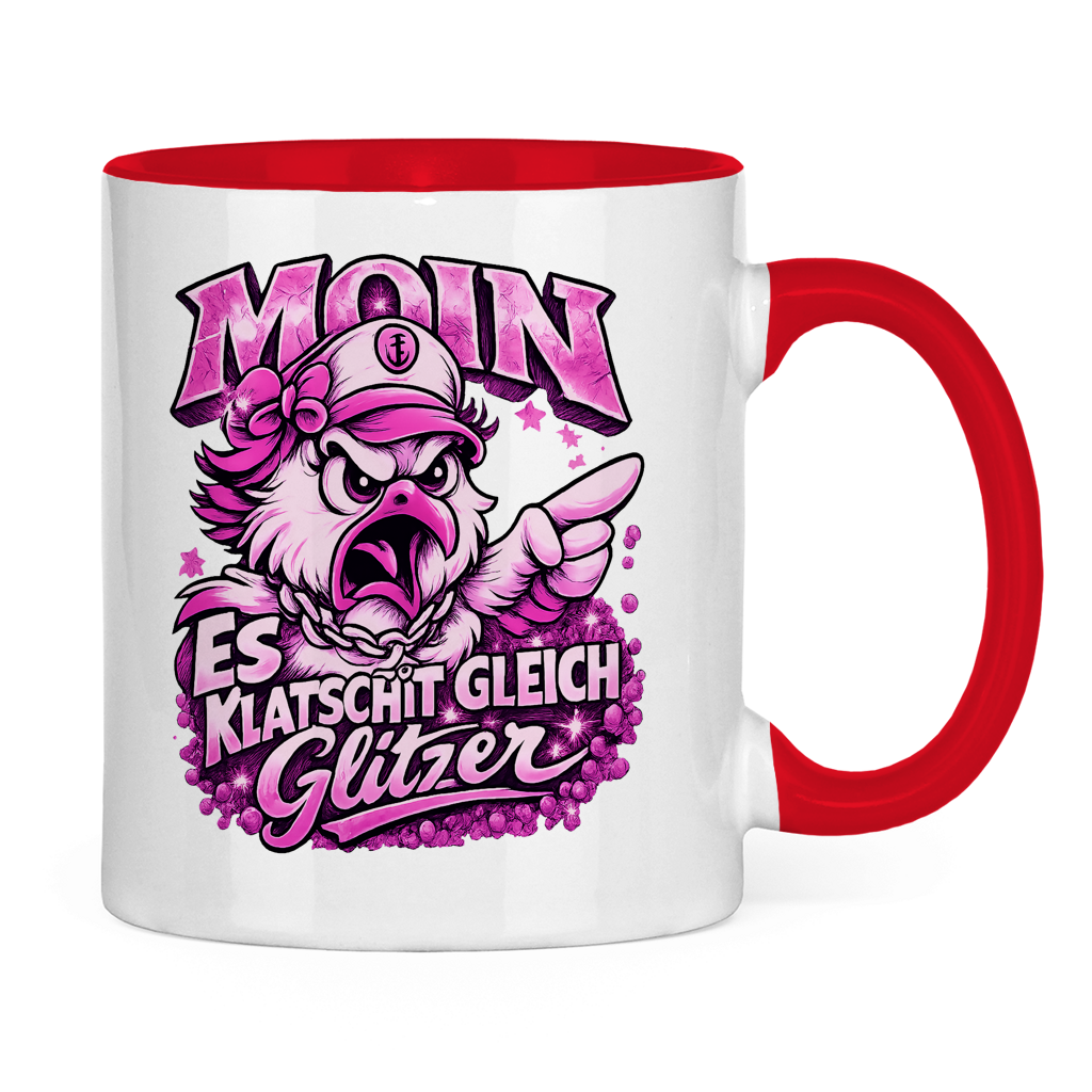 Keramik-Tasse zweifarbig  Es klatscht gleich Glitzer #565