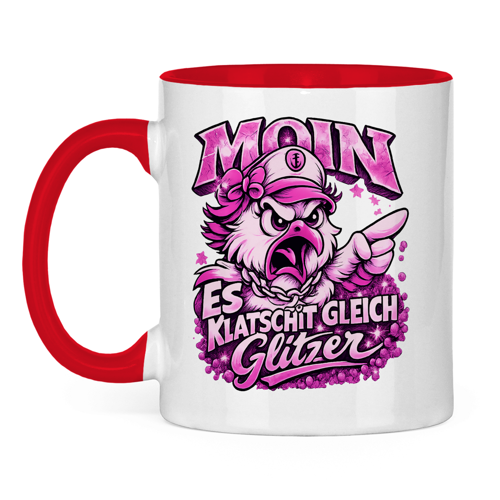 Keramik-Tasse zweifarbig  Es klatscht gleich Glitzer #565