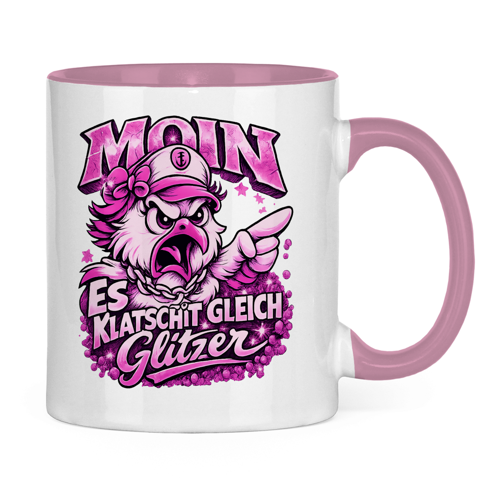Keramik-Tasse zweifarbig  Es klatscht gleich Glitzer #565