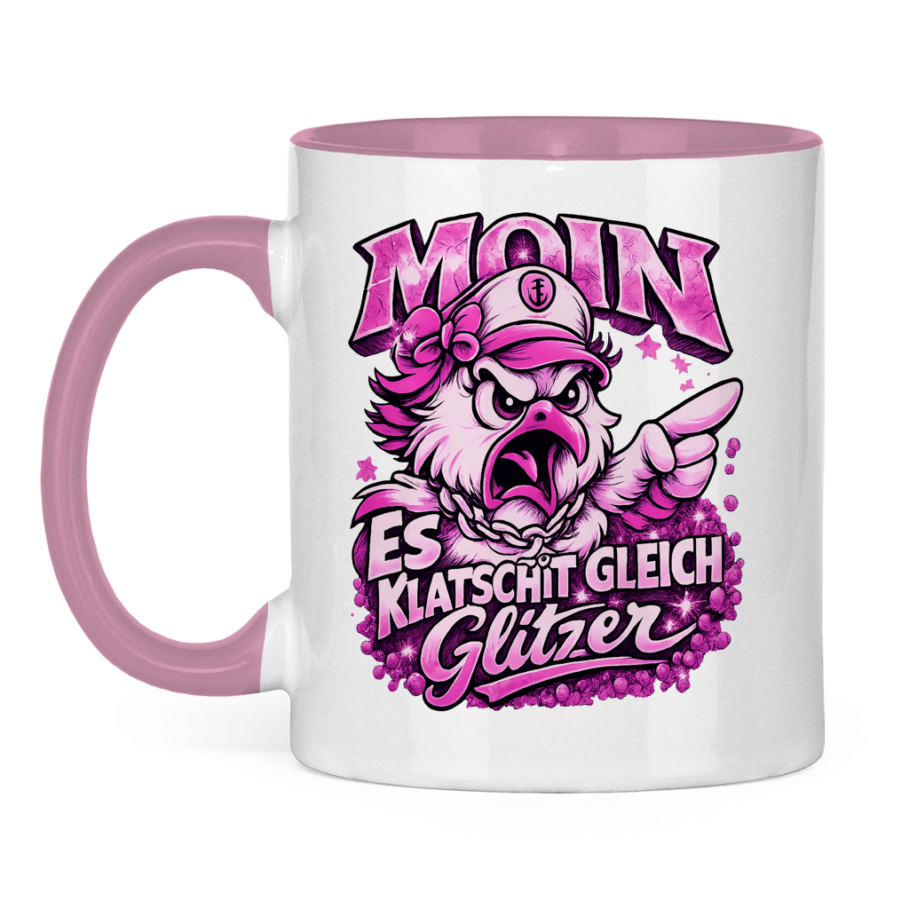 Keramik-Tasse zweifarbig  Es klatscht gleich Glitzer #565
