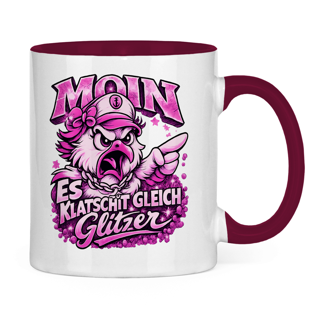 Keramik-Tasse zweifarbig  Es klatscht gleich Glitzer #565