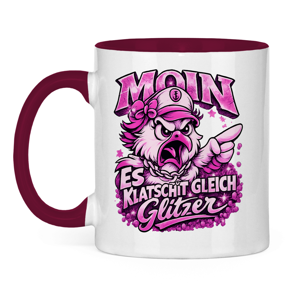 Keramik-Tasse zweifarbig  Es klatscht gleich Glitzer #565