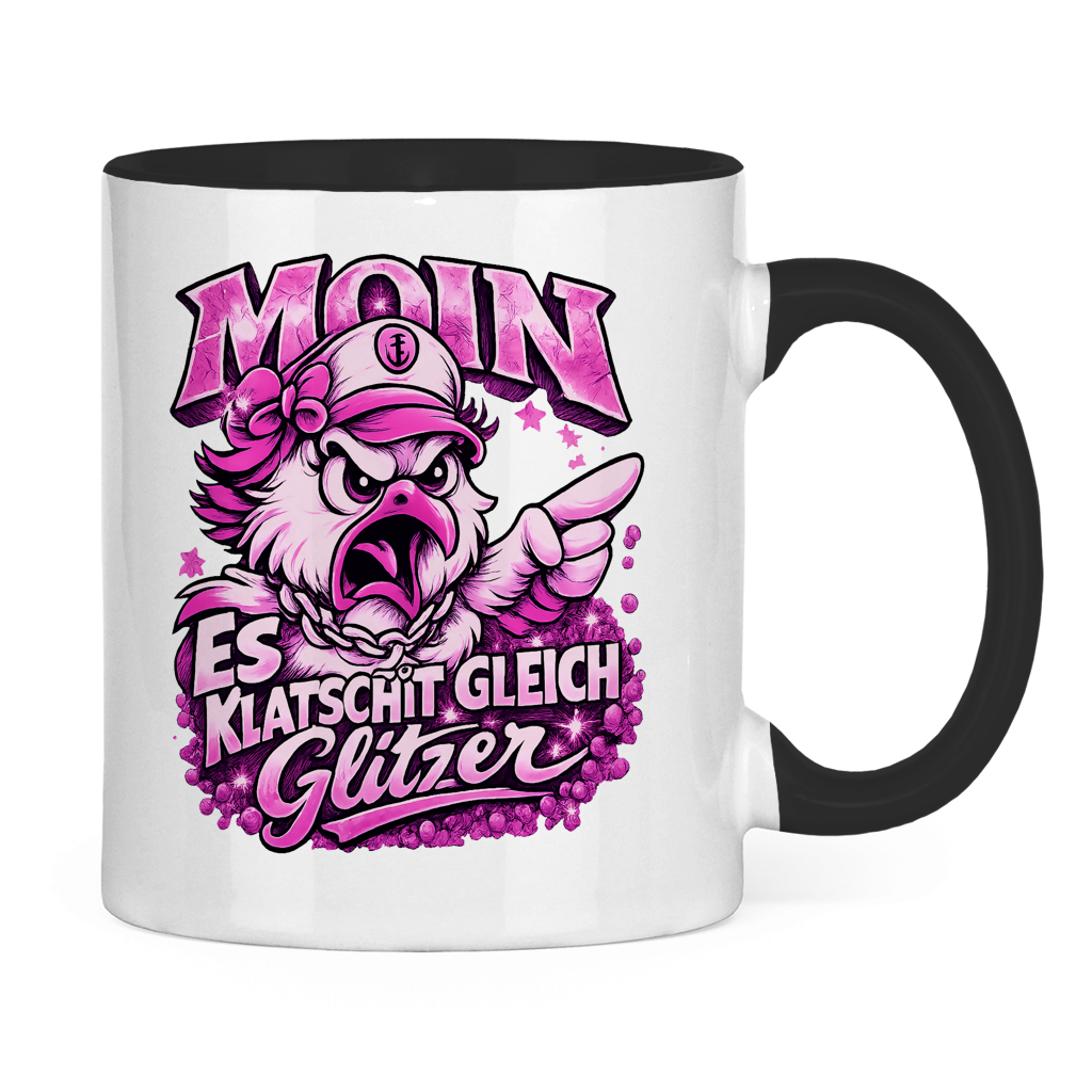 Keramik-Tasse zweifarbig  Es klatscht gleich Glitzer #565