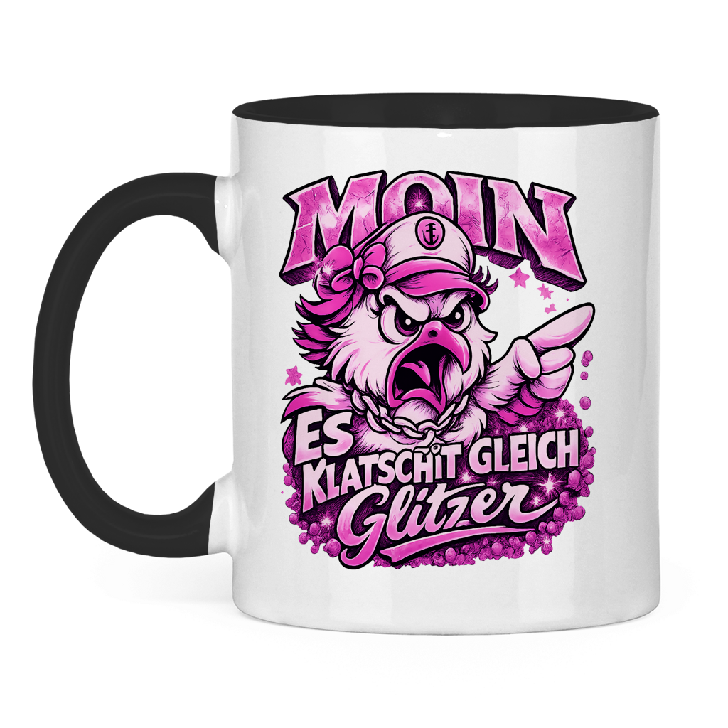 Keramik-Tasse zweifarbig  Es klatscht gleich Glitzer #565