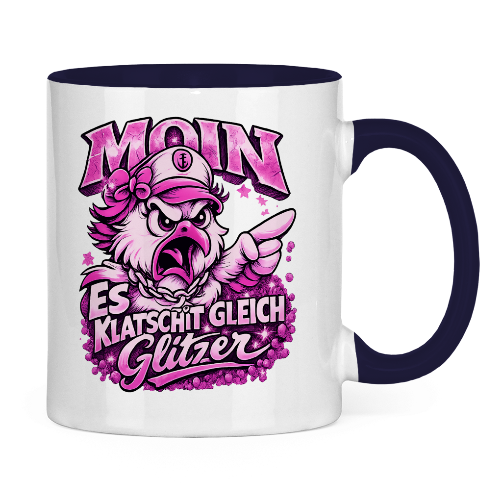 Keramik-Tasse zweifarbig  Es klatscht gleich Glitzer #565