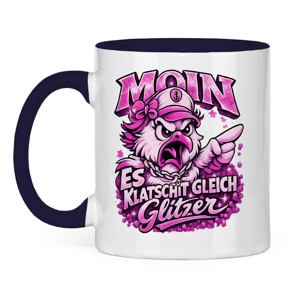 Keramik-Tasse zweifarbig  Es klatscht gleich Glitzer #565