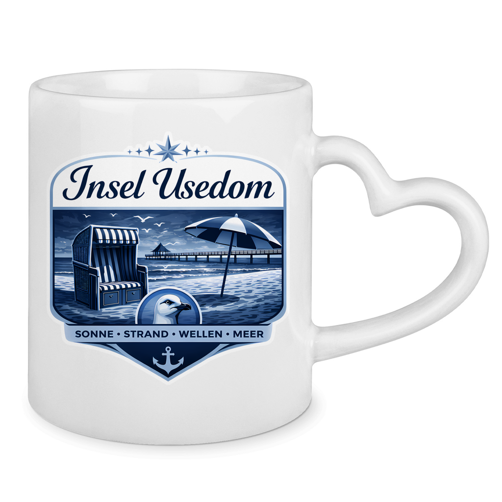 Keramik-Tasse mit Herzhenkel   Insel Usedom #611