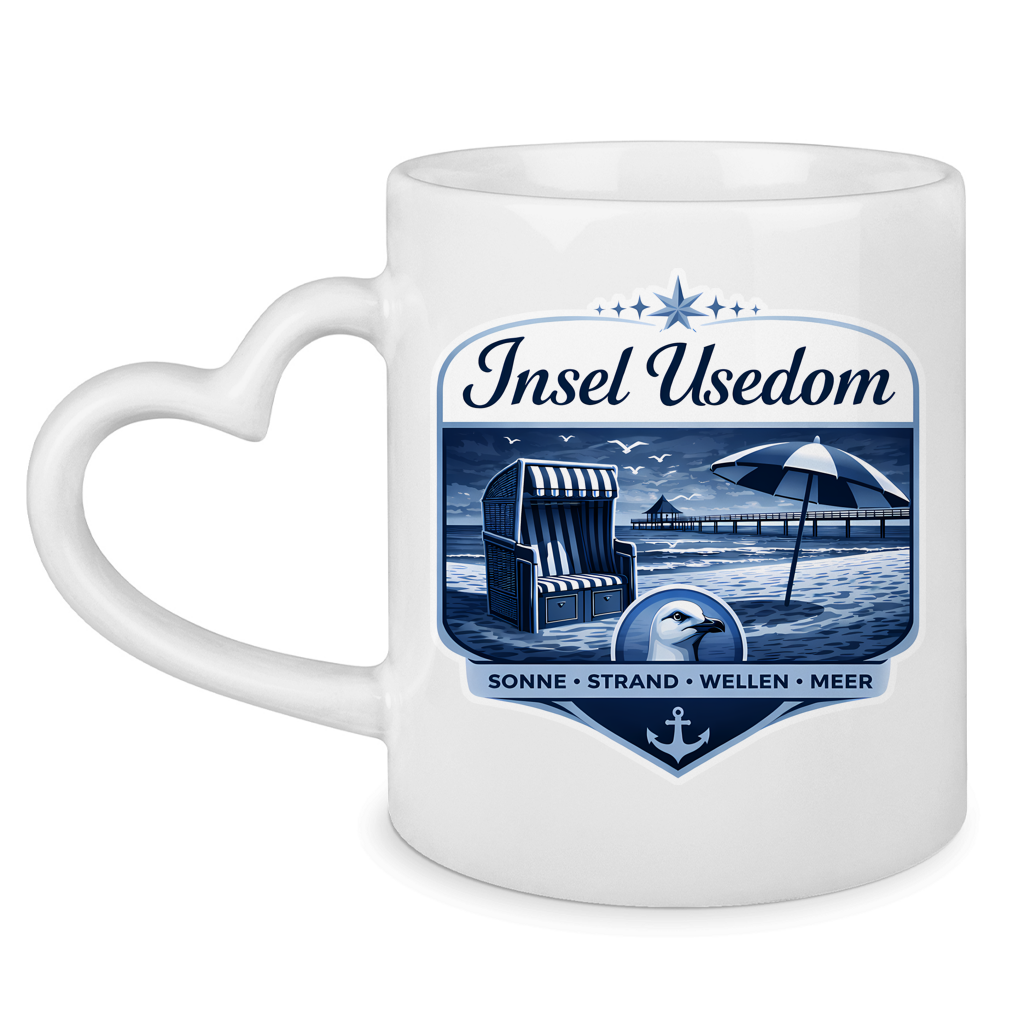 Keramik-Tasse mit Herzhenkel   Insel Usedom #611