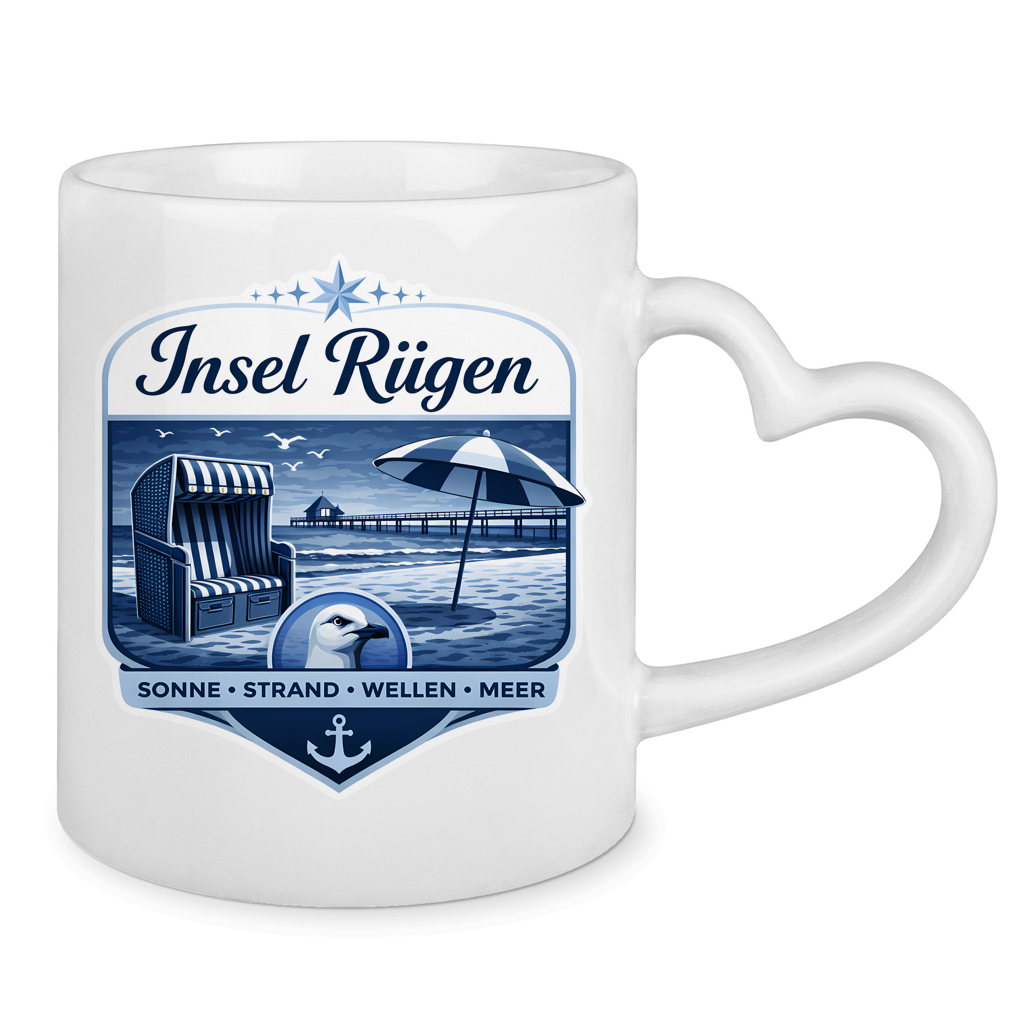 Keramik-Tasse mit Herzhenkel   Insel Rügen #612