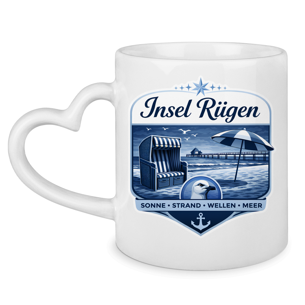 Keramik-Tasse mit Herzhenkel   Insel Rügen #612